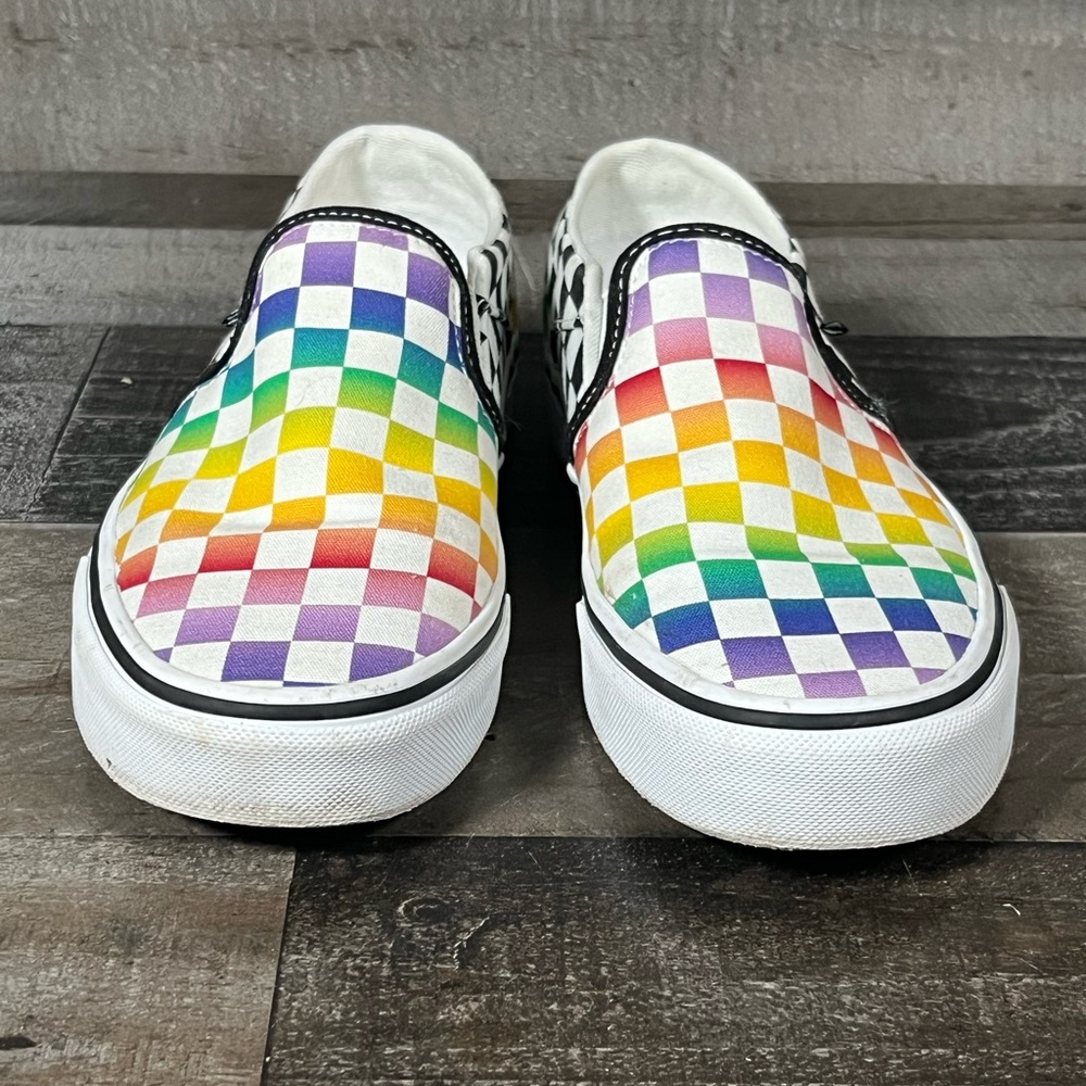 Vans Asher Slip On Rainbow Check Low Skate Multicolor Shoes Size 7.5 - Picture 2 of 7